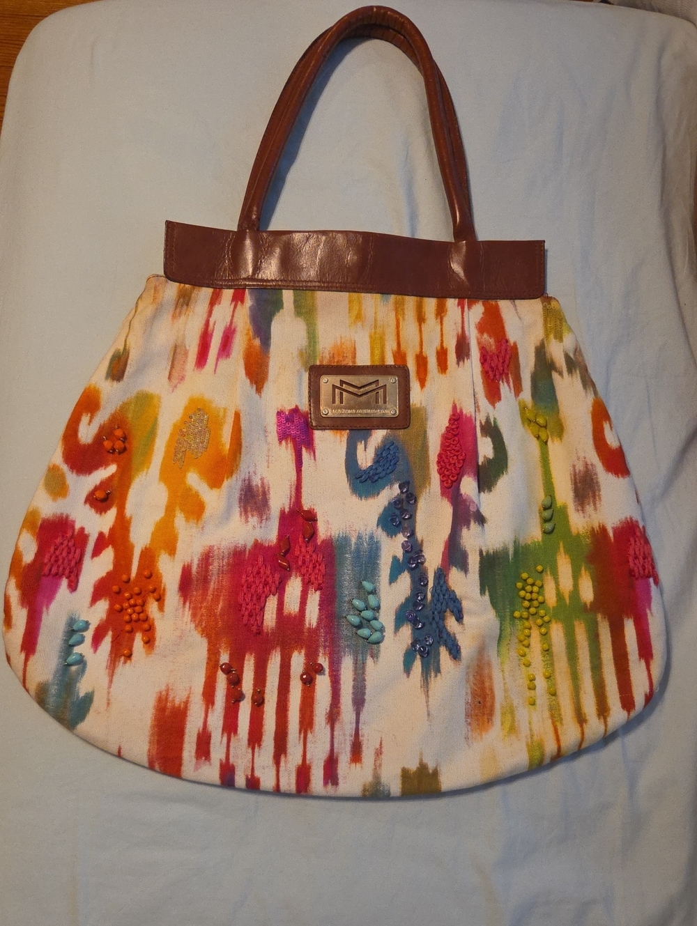 Multicolor Embellished Canvas Tote Bag by